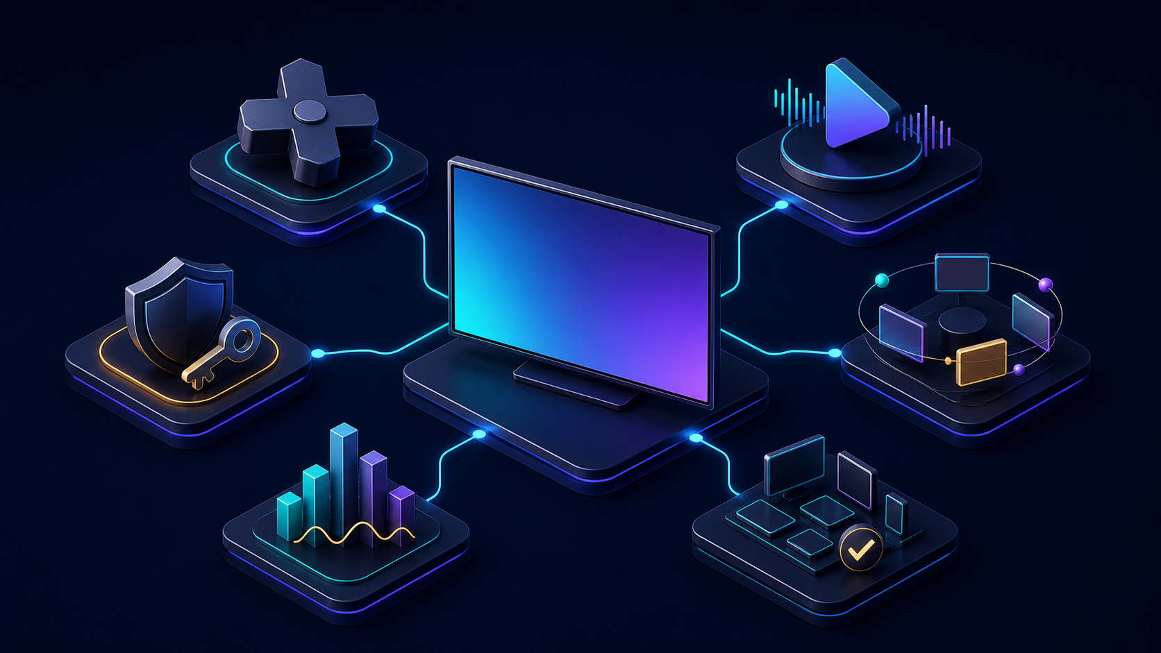 Android TV launch architecture connecting experience, playback, DRM, discovery, analytics, and device QA