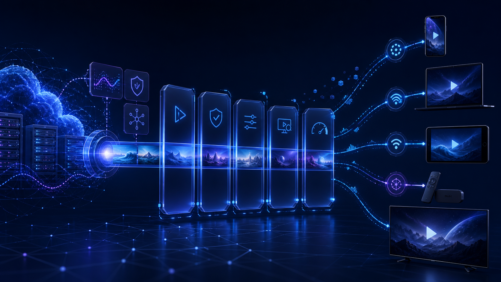 OTT testing lab connecting streaming infrastructure to phones, browsers, and connected TVs