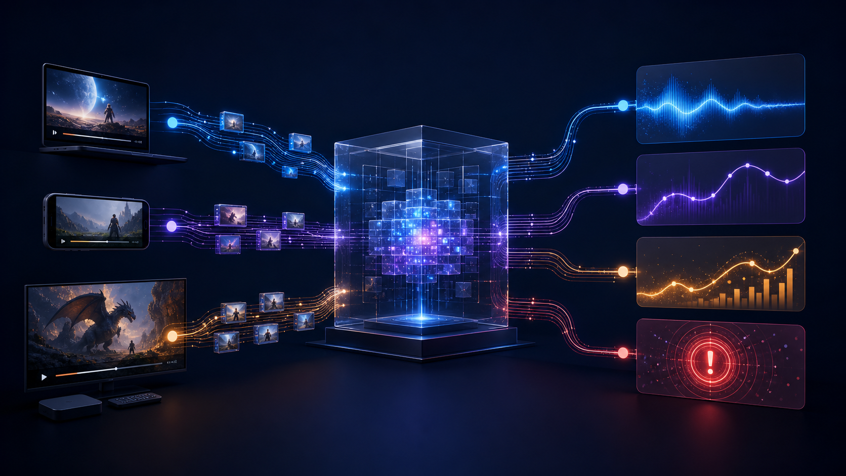 An OTT analytics system connecting viewer sessions to quality, engagement, revenue, and operations
